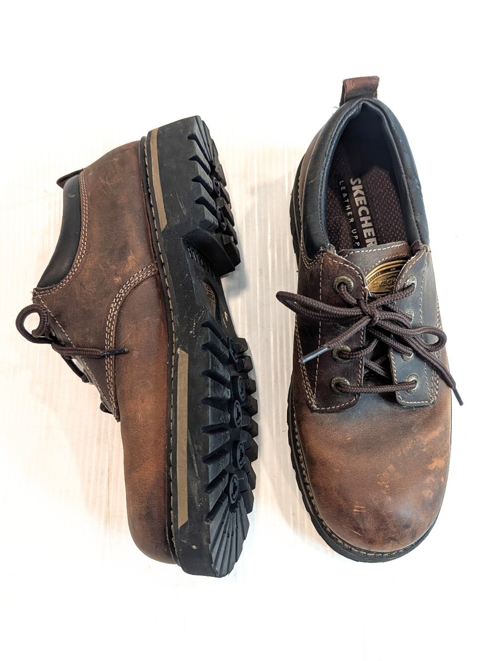 SKECHERS Men’s Brown Leather Lace-Up Chunky Oxford Work Shoes Size 10.5